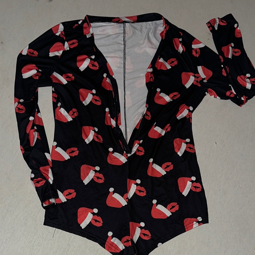 Womens OS Festive Santa Hat Print Romper.
